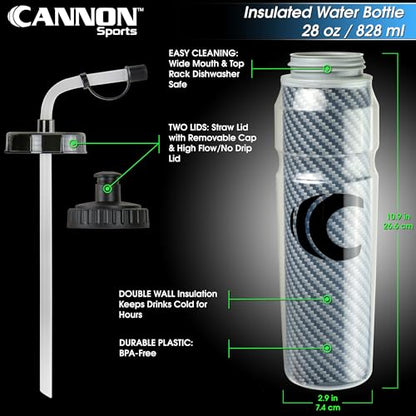 Cannon Sports 28oz Insulated Squeeze Water Bottle with Straw, Leak Proof Lids, 2 lids (Straw and Squeeze), Double Wall Insulation, Wide Mouth, BPA-Free (Black) - color: Black