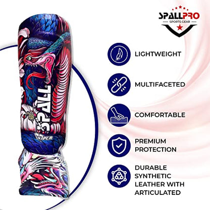 Generic Spall Pro Shin Instep Guard - Martial Arts Leather Defence Guards - Wrestling Muay Thai Shin Pads – Foot Shield Youth Shin Guards – MMA Karate BJJ shin Guards (Viper, S)