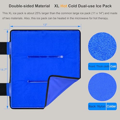 Koo-Care Extra Large Gel Ice Pack for Injuries Reusable Flexible Hot Cold Therapy Compress with Strap for Shoulder Rotator Cuff, Back, Hip, Shin - Knee Replacement Surgery Pain Relief XL 13" x 14.7" - size: 13" x 14.7" (1 Pack)
