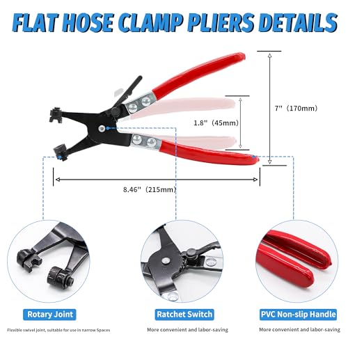 100Pcs 6-25mm Spring Band Hose Clamps With Swivel Flat Hose Clamp Plier Assortment Kit, Constant Tension Steel Clamps for Fuel Lines, Silicone, Vacuum Hoses & Low-Pressure Air Clips - size: 100pcs with Plier