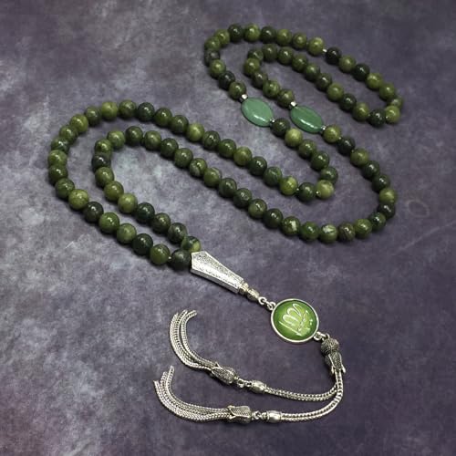 Special Prayer Beads Series -99 beads- Tesbih Tasbih Tasbeeh Misbaha Masbaha Subha Sebha Sibha (Taiwan Green Jade -8mm, 99 Beads) - color: Taiwan Green Jade -8mm, 99 Beads