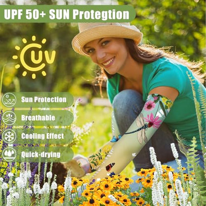 Bebila Gardening Sleeves for Women Farm UV Sun Protection Anti-Scratch Cooling Sleeves with Thumb Hole Arms Cover Outdoors - color: Gradient Yellow Green