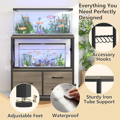 Heybly 20-29 Gallon Fish Tank Stand, Aquarium Stand with Drawer, Power Outlet, Heavy Duty Metal Frame, for Fish Tank, Turtle & Reptile Terrarium, 31.5" x 15.7" Top, 330lbs, Rustic Gray HAS001SG - color: Greige, size: 20-29 gal