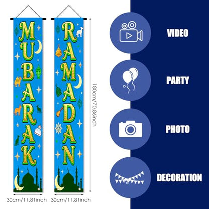 Nuxovilar Ramadan Mubarak Gold Green Porch Banners Set 12x71 Polyester - color: CU01316
