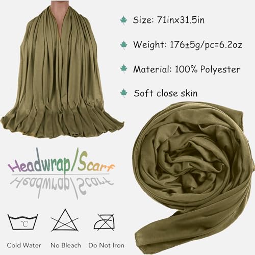 ZRQ 1 Pieces Army Green Stretch Hijab Extra Long Solid Color African Shawl Hair Scarfs Jersey Turban Fashion Head Scarf Soft Head Wraps for Black Women - color: Army Green