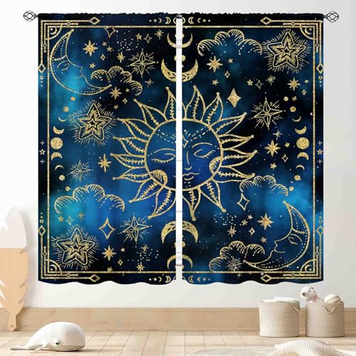Sun Moon Curtains, Boho Galaxy Witchy Moon Phase Celestial Tarot Constellation Mystical Star Cosmos Aesthetic Gothic Drapery Treatments for Living Room Bedroom Bathroom Kitchen 2 Panels, 42"x45" Inch - color: Celestial-09, size: 21"W x 45"L (Pack of 2)