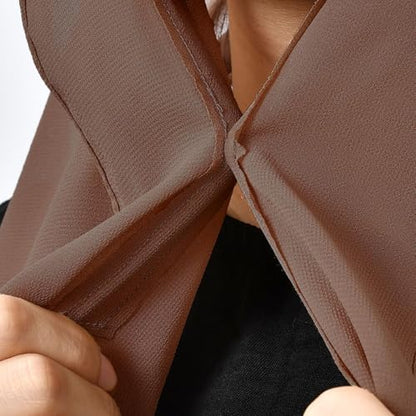 Instant Chiffon Hijab Set 3-in-1 Scarf with Built-in Magnets and Undercaps Head Wraps with Model Cap - color: Coffee