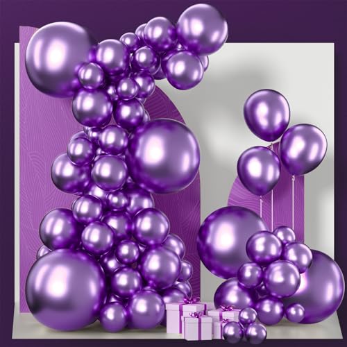 PartyWoo Metallic Purple Balloons 130pcs Different Sizes of 18 12 10 5 Inch Chrome Purple Balloon Arch Kit Garland for Graduation Wedding Baby Shower Princess Birthday Party Decorations Purple-G105 - color: Purple-g105