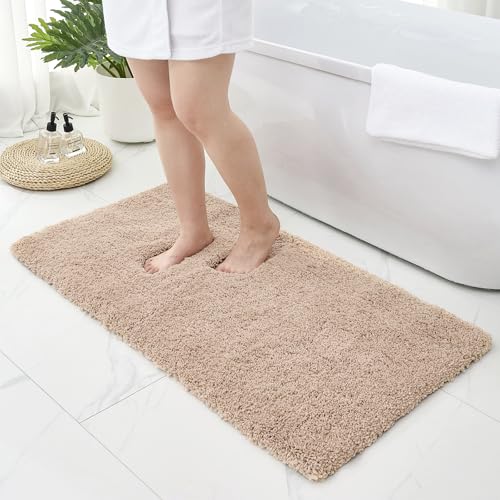Bathroom Rugs Non Slip Washable 48x24, Ultra Thick Soft Microfiber Absorbent Bath Mats, High Density Foam Latex Non Slip Backing Bath Rugs, Fluffy Floor Carpet for Tub&Shower, Beige - color: Beige, size: 48" X 24"(Bathroom Rug)