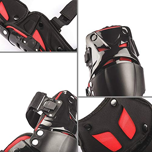 Motorcycle Knee Shin Guard Pads, Long Leg Sleeve Crashproof Motocross Protective Gear Armor Bendable Adjustable Mtb Knee Pads for Men Mountain Biking Racing (Black/Red) - color: Black/Red