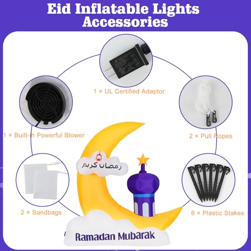 Lewondr 6.10FT Outdoor Inflatable Ramadan Moon Decorations,Waterproof Inflatable Eid Mubarak Decor,Blow Up Muslim Holy Celebration Decor with LED Lights,Muslim Holidays Inflatable for Yard,Yellow Moon - style: Yellow Moon