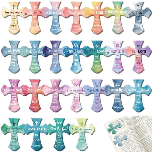 50 PCS Bible Magnetic Bookmarks, Christian Bookmarks Bulk Cross Clips - style: Watercolor