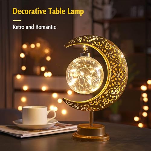 GUOCHENG Enchanted Lunar Lamp Moon Shaped Table Lamps, LED Crescent Night Light Magic Hanging Moon Lamp Decor, Home Bedroom Bedside Desktop Nightstand Decorative Gift(Ball)