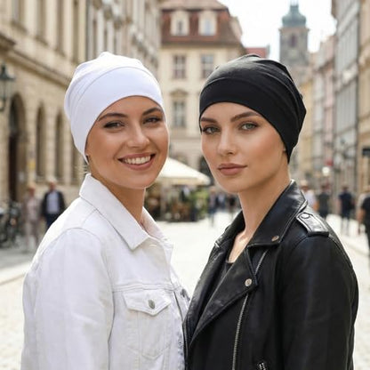 2PCS Hijab Undercap Non Slip for Women, Cozy Satin Hijab Undercap Cap Scarf Islamic Muslim Soft Hijabs Accessory for Turban Tube Neck Cover (White Black)