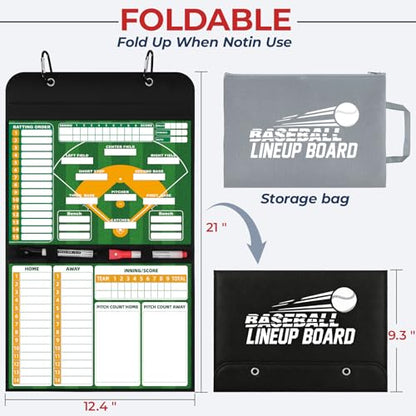 Magnetic Baseball Lineup Board for Coaches, Baseball Coaching Accessories Clipboard with Magnetic Player Markers, Portable Baseball & Softball Lineup Board for Dugout, Reusable Baseball Clipboard