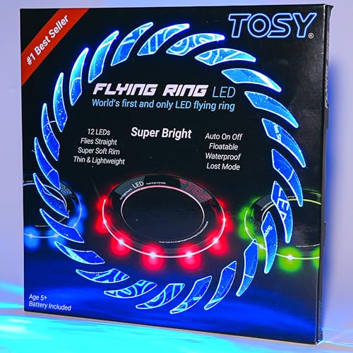 TOSY Flying Ring - 36 RGB Multicolor or 12 Monocolor LEDs, Super Bright, Lost Mode, Auto Light Up, Camping Essentials for Kid/Teen/Boy/Girl, Safe & Soft, Waterproof, Pool/Beach Games, Lightweight Toy - color: Blue