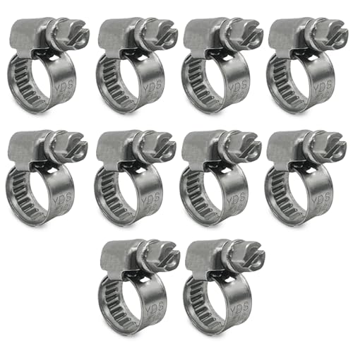 10 Pack SAE Size 2 Stainless Steel Hose Clamps, German Style Embossed Worm Gear Clamp, Adjustable 5/16 to 1/2 inch (8-12mm) for Automotive Fuel Injection Line - size: 5/16 to 1/2 inch (10 Pack)