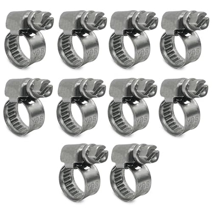 10 Pack SAE Size 2 Stainless Steel Hose Clamps, German Style Embossed Worm Gear Clamp, Adjustable 5/16 to 1/2 inch (8-12mm) for Automotive Fuel Injection Line - size: 5/16 to 1/2 inch (10 Pack)