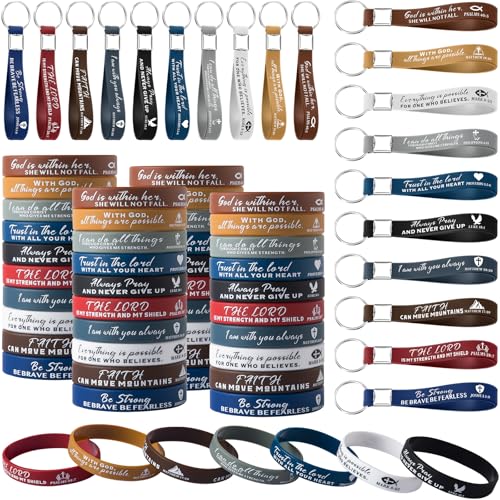 100 Pcs Bible Verse Bracelets Inspirational Bible Keychains - color: Dark Color