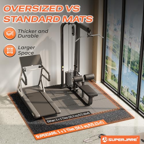 SUPERJARE 30" x 30" Larger Rubber Top Exercise Equipment Mats, 0.56" Thick 9PCS 56.3 Sq Ft High-Density EVA Foam Interlocking Gym Flooring, Big Workout Mat for Home Gym, Floor Protection, Black/Grey - size: 9 Tiles (56 Sq Ft)