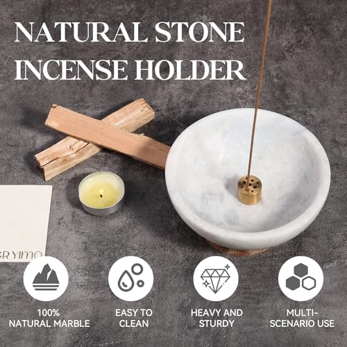 Koville Natural Marble Incense Holder, Incense Holder for Sticks with 9 Holes, Handmade Incense Burner Ash Catcher for Meditation Yoga SPA, Balsam Fir/Palo Santo/Sage/Cone (Grigio Fantasy) - color: D=130-grigio Fantasy