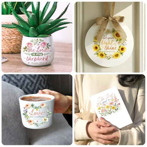 Peacoblue 18 Sheets Rub on Transfers for Crafts, Christian Bible with Wreath 3.6"x3.9" UV DTF Cup Wraps Waterproof Rub on Cold Transfers Stickers for Wood Glass Metal Cup Tumblers Mirrors Mugs Decor - style: Christian Bible with Wreath