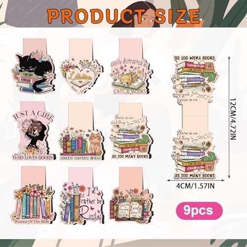 Wxiben Book Lovers 자석 책갈피 - 9피스 재미있는 독서 책갈피 자석 레트로 북시 플로럴 북 마크 마그네틱 북 마크 페이지 마커 클립 선물 여성 남성 책 애호가 학생 교사 - style: 도서 애호가