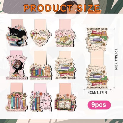 Wxiben Book Lovers 자석 책갈피 - 9피스 재미있는 독서 책갈피 자석 레트로 북시 플로럴 북 마크 마그네틱 북 마크 페이지 마커 클립 선물 여성 남성 책 애호가 학생 교사 - style: 도서 애호가