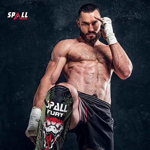 Muay Thai Shin Guards for Kickboxing Martial Arts BJJ Boxing Equipment MMA Training and Sparring Leg Guard with Instep Protection Pads - color: Fury-Green, size: Large/Xlarge