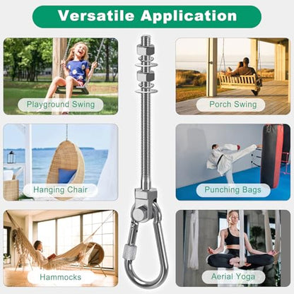 SELEWARE 2Pcs Heavy Duty Swing Hangers, 1500LB Capacity Stainless Steel Swing Set Hooks for Wood/Steel Beam, 7" x M2/5" Porch Swing Hardware for Playground Swing Hammock Chair Yoga Swing Punching Bag - color: 2 Pack Swing Hangers (7" X M2/5" Threaded Rod)