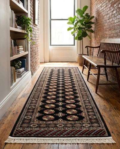 Rugs.com - Bokhara Rug – 10 Ft Runner Black Easy-Clean Stain-Resistant Runner Rug for Hallways, Entryways, and Kitchens - color: Black, size: 2'7" x 10' (Runner)