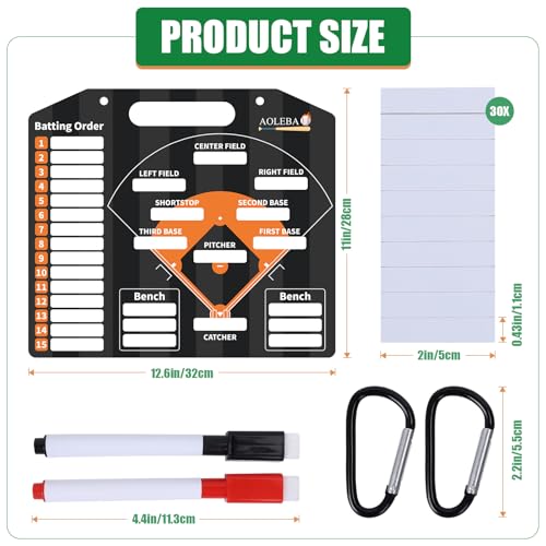 AOLEBA Baseball Lineup Board for Dugout,Dry Erase Magnetic Metal Baseball Clipboard for Coaches - style: Horizontal - Black