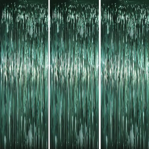 Voircoloria Retro Green Foil Fringe Backdrop Curtains, 3.3x6.6ft, 3pcs - color: Retro Green