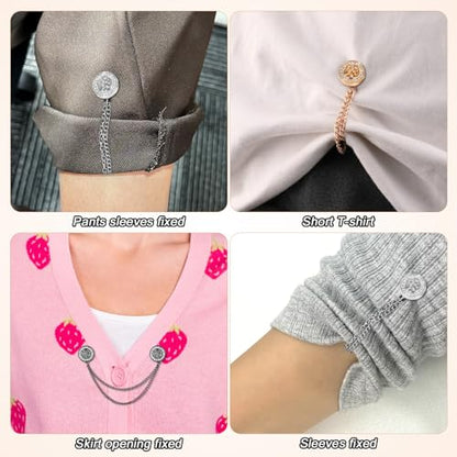 6 Pcs Magnetic Clothing Clips, Clothing Magnets with Chain Magnetic T-Shirt Button Clip Multi Function Magnetic Clothes Pins Accessories for Fasten Hems Fabric Trouser Legs Hijab Sleeves (Rose) - style: Rose