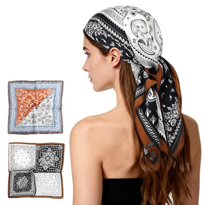 27" Head Scarf Like Satin Silk for Women,Hair Scarves Bandana,Headband Silk Feeling for Hair Wrap - color: Blue Red+black Gold