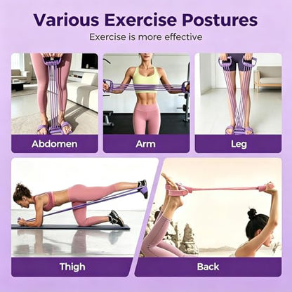 Pedal Resistance Band with Handle, 2026 New Upgraded 8-Tube 3-in-1 Multi-Function Foot Pedal Puller for Back Stretch & Chest Expand, Portable Latex Fitness with 4 Extra Replacement Tubes - color: Pink