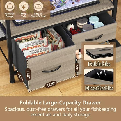 Heybly 20-29 Gallon Fish Tank Stand, Aquarium Stand with Drawer, Power Outlet, Heavy Duty Metal Frame, for Fish Tank, Turtle & Reptile Terrarium, 31.5" x 15.7" Top, 330lbs, Rustic Gray HAS001SG - color: Greige, size: 20-29 gal