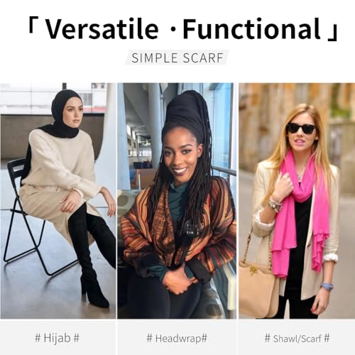 Muslin Hijab Scarf for Women Long Headscarves Solid Head Wraps Soft Pashminas Shawls - color: Black Muslim Hijab Scarf