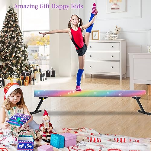 EL&IT·Wings 8FT Gymnastic Balance Beam for Kids, Adjustable Balance Beam with Leg, High and Low Level Floor Beam, Gymnastics Equipment for Home and Gym Center, Colorful