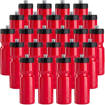 50 Strong | Bulk Water Bottles, 24-Pack, 22 oz, Sports Squeeze, Red - color: Red