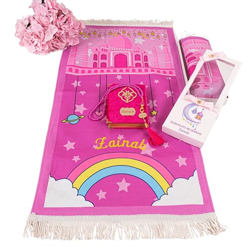 IEF Personalized Eid Gifts Prayer Mat, Birthday Gifts Quran Prayer Beads Set, Anniversary Gift Chenille Prayer Rug Pearl Prayer Beads Arabic Quran for Girls (Girl, Model-4) - color: Model-4