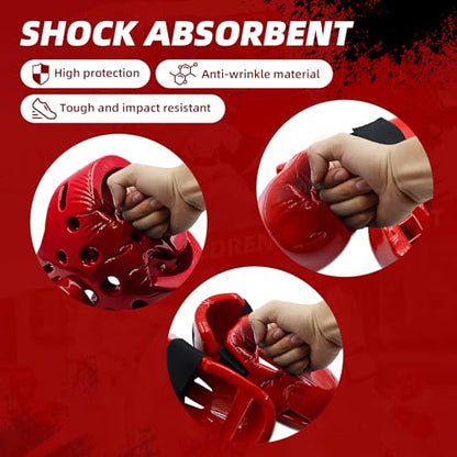 Martial Arts Karate Protective Sparring Gear Package Deal/Gift Adjustable Adult & Youth Headgear, Gloves & Kicks for MMA, Taekwondo, Boxing Training - color: Red, size: X-Large