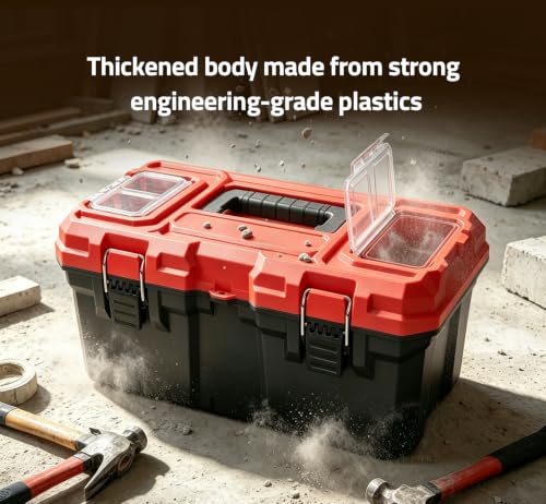 Tools Box, Deep Lockable Toolbox, 18.7 * 9.9 * 9.3" Durable Tool Boxes Storage, with Removable Inner Tray