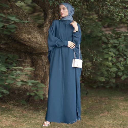 FYMNSI Abayas for Women Muslim Dress Modest Maxi Robe Abaya Kaftan Dresses Eid Prayer Clothes Arabian Islamic Dubai Outfit - color: Blue