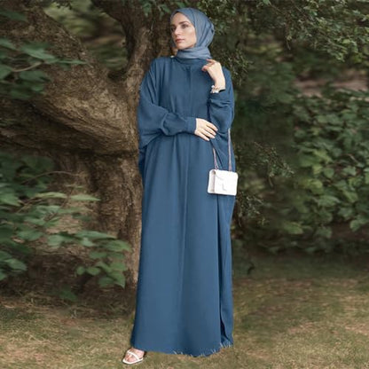 FYMNSI Abayas for Women Muslim Dress Modest Maxi Robe Abaya Kaftan Dresses Eid Prayer Clothes Arabian Islamic Dubai Outfit - color: Blue