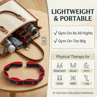 Resistance Bands for Legs: 8-Section Stretching Strap Yoga Strap with Loops | Stretch Bands for Exercise, Elastic Band Stretch Strap for Glutes Physical Therapy, Dance Flexibility Home Pilates Equipment - color: Black