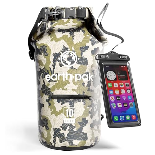 Earth Pak Waterproof Dry Bag with Zippered Pocket - Waterproof Dry Bag Backpack Keeps Gear Dry - color: Camo, size: 10L