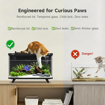 M1 5 Gal Smart Aquarium Starter Kit - App-Controlled Betta Fish Tank with Auto Feeder, Adjustable Pump, Temp Display, Leak-Proof Glass, Timer LED Light, Desktop Tank for Home or Office, Black - color: Black