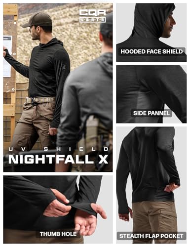 CQR Men's UPF 50+ Sun Protection Long Sleeve Quick Dry Athletic Shirts, Stretch Running Workout Hiking T-Shirts - color: Nightfall Ex Black, size: X-Large