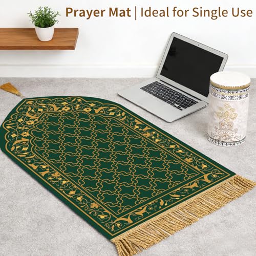 Prayer Mat Ramadan Gifts - Green Prayer Rug Islamic Praying Tasbih Beads Compass, Muslim Praying Carpet for Men Women Eid Salah Namaz Meditation, Gifts for Eid Ramadan - color: Green